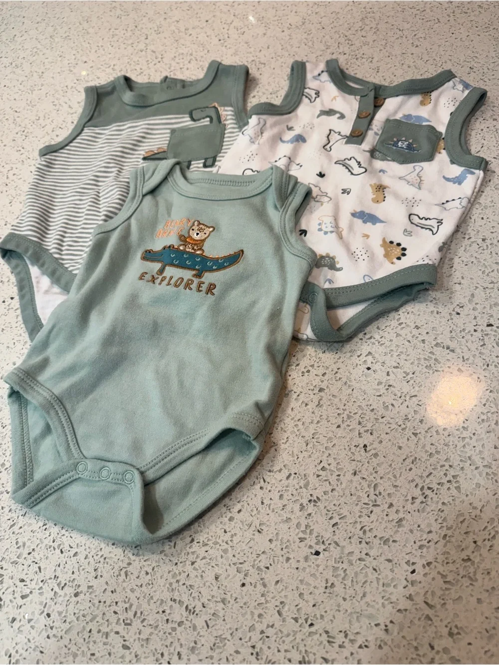 Tahari Sage Green Baby Sleeveless Bodysuit Set with Animal Appliqués